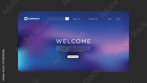 Modern welcome screen design with vibrant gradient background and call to action button