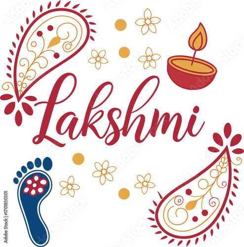 Lakshmi diya and footprints with paisley motifs lamp