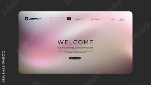 Modern website landing page welcome message with blurred background and call to action button
