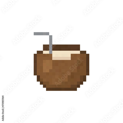  pixel art coconut  8 bit icon vector  for game, logo
