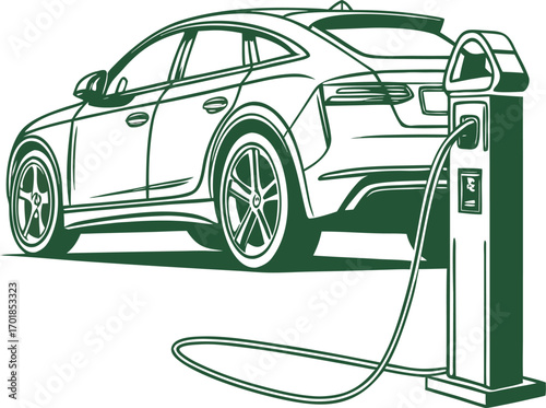 Electric Car Charging Station Eco Vehicle Green Energy Illustration