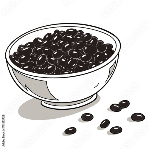 Bowl of Black Beans with Scattered Beans on a White Surface legumes dry beans