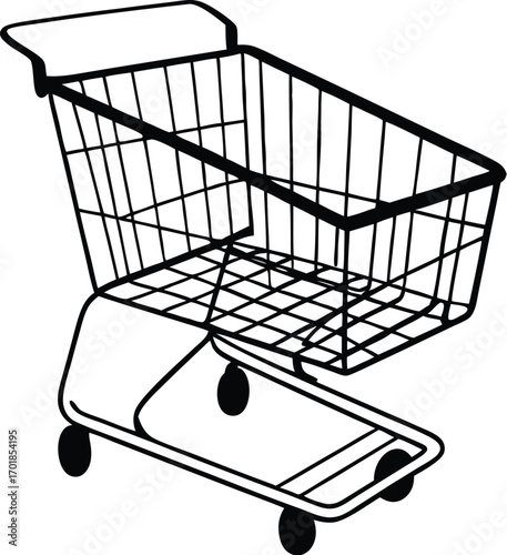 Black Silhouette Vector of Empty Shopping Cart Minimal
