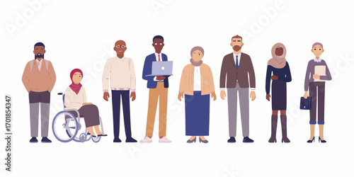 Diverse group of people standing together representing inclusion and diversity in the workplace