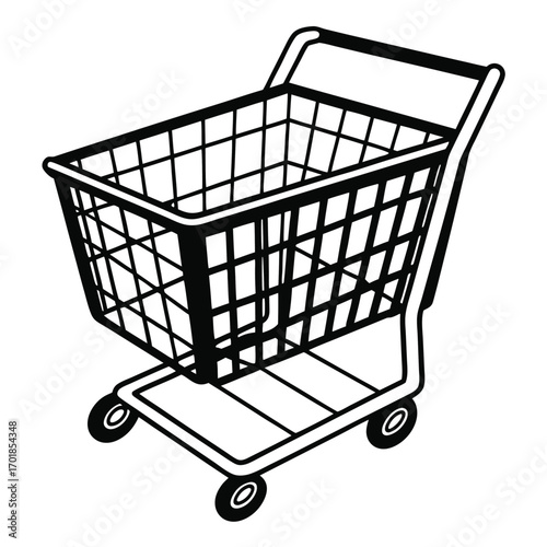 Black Silhouette Vector of Basket Style Shopping Cart