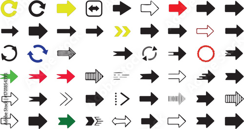 Vector art of collection of various yellow and black arrow icons
