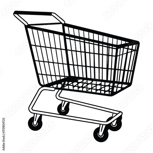 Black Silhouette Vector of Shopping Cart Pushed Silhouette