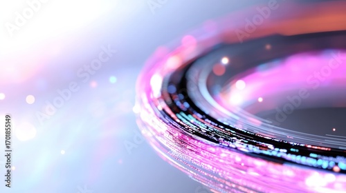 Swirling Light Energy: A mesmerizing display of digital energy visualized through spiraling streams of vibrant color and light particles, conveying concepts of technology, connectivity.