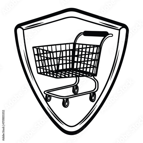 Black Silhouette Vector of Shopping Cart Inside Shape