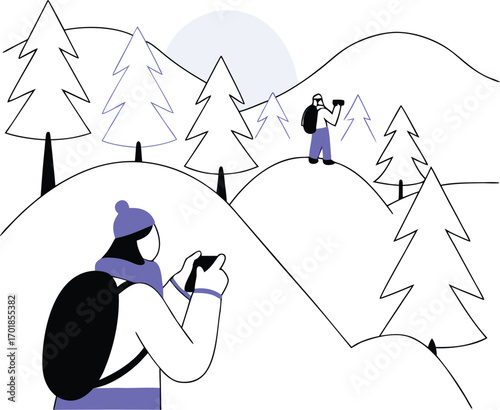 Hikers Photographing Winter Landscape hiking photography