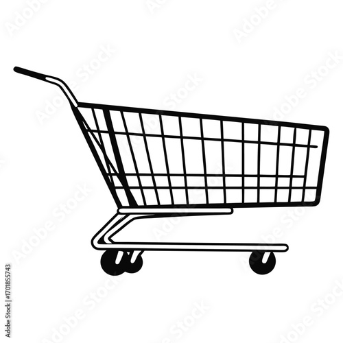 Black Silhouette Vector of Shopping Cart Being Pulled