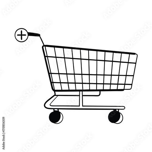 Black Silhouette Vector of Shopping Cart with Minimalist Style