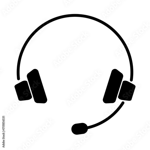 Silhouette vector headphones with microphone icon. Black symbol isolated on white background. EPS 10 File.