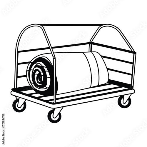 Flat Vector of Cart with Blanket Roll Inside Silhouette