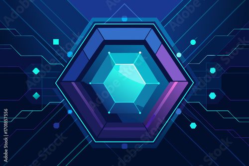 Abstract Tech Background with Glowing Polygons