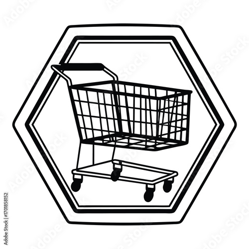Flat Vector of Shopping Cart Inside Hexagon Logo