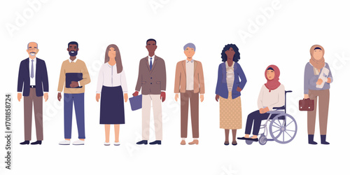 Diverse group of professionals standing together representing inclusion and equality in the workplace