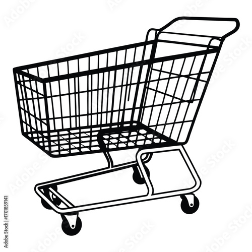 Flat Vector of Supermarket Trolley Cart Silhouette