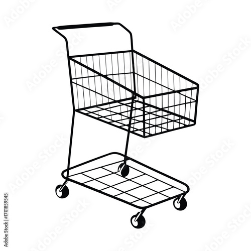 Flat Vector of Shopping Cart with Multiple Tiers