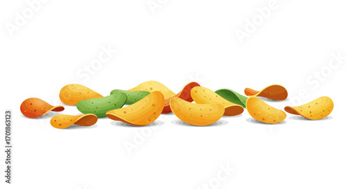 Assorted Flavored Potato Chips with Dill Pickle Flavor.