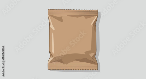 Brown Kraft Paper Snack Package with Crimped Edges Isolated.