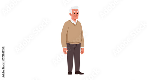 Senior Man in Casual Attire Standing Still.