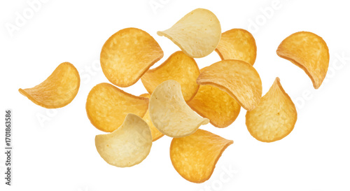 Crispy Golden Potato Chips Pile Snack Food.