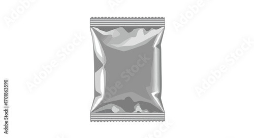 Gray Foil Packaging Mockup with Serrated Edges and Sealed Ends.
