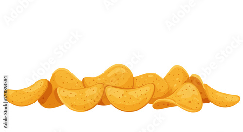 Pile of Crispy Potato Chips with Seasoning Spots Illustration.