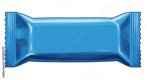 Blue Candy Wrapper Illustration with Serrated Edges and Glossy Finish.