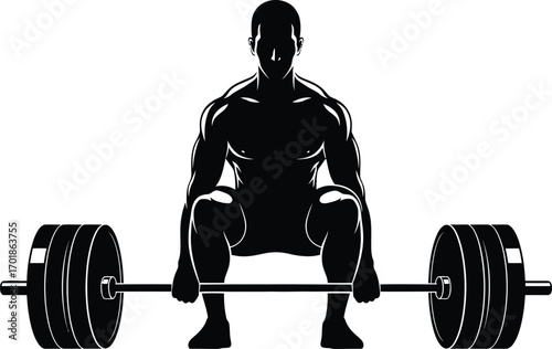 Silhouette of a muscular man performing a deadlift, , showcasing strength and determination in a minimalist design