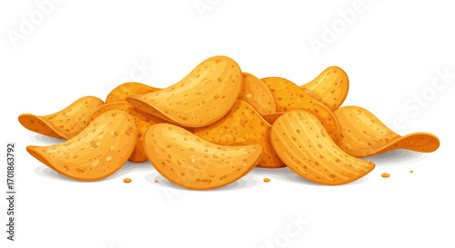 Pile of Crispy and Golden Potato Chips Snack Food.