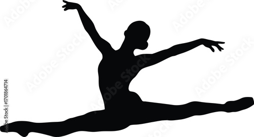 Silhouette of a ballerina in a grand jet, , capturing grace and athleticism of ballet in a single pose