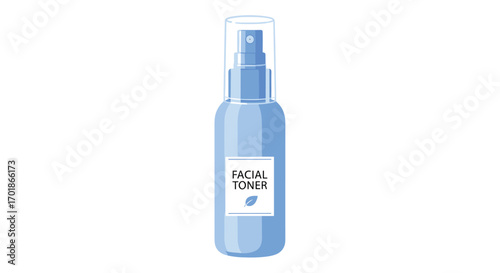 Refreshing facial toner spray in a blue bottle for skincare routine to hydrate and balance skin perfect for beauty blogs and cosmetic ads, Generative AI.