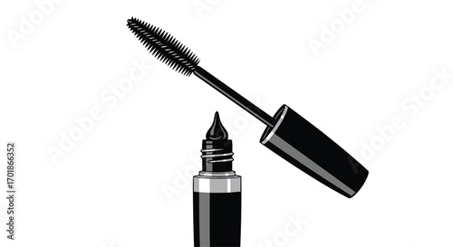 Elegant mascara wand and container promising glamorous lashes perfect for beauty blogging and makeup tutorials adding a touch of sophistication, Generative AI.