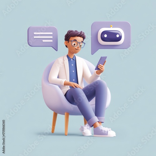 corporate worker chatting with intelligent virtual agent on mobile device