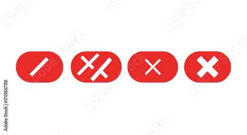Four distinct red icons with white markings representing various forms of cancellation or negation visually communicating choices