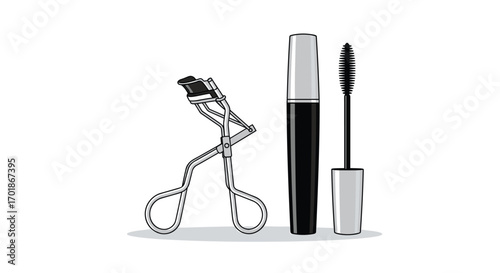 Essentials for Beautiful Eyes: Mascara and Eyelash Curler for a Stunning Look Perfect for Beauty Blogs and Cosmetic Brands, Generative AI.