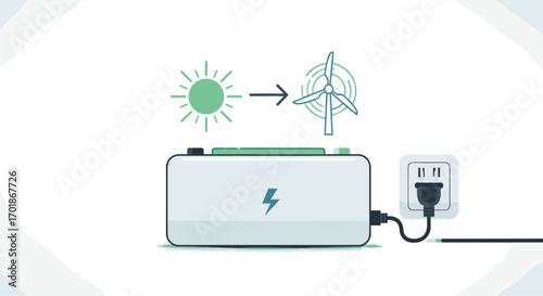 Power your future with renewable energy using wind and solar charging a battery for a greener tomorrow simple clean energy solution!, Generative AI.