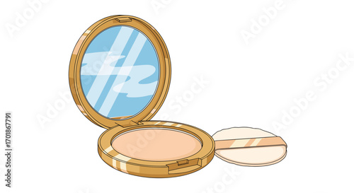 Elegant powder compact with mirror and puff ready for makeup and beauty routines perfect for cosmetic brands and lifestyle projects, Generative AI.