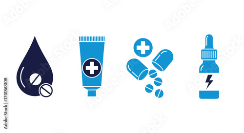 Medical Icons Representing Pharmaceuticals Health Care Pharmacy Drugs Therapy Treatment Medicine Research Science And Technology
