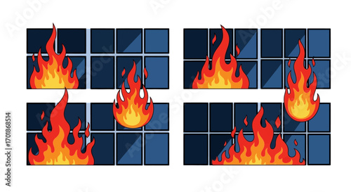 Visualizing the spread and intensity of a fire across a grid pattern showing different stages and effects of combustion over time