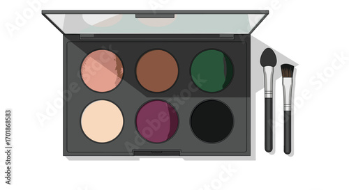 Versatile eyeshadow palette with brushes for creating stunning makeup looks perfect for beauty tutorials and cosmetic product promotions, Generative AI.