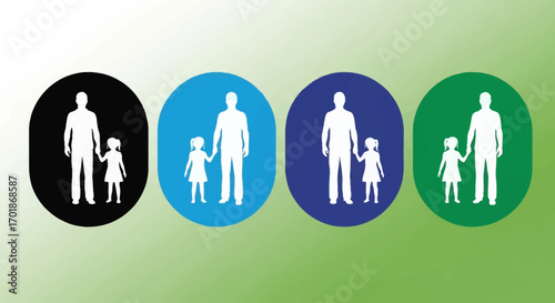 Illustrative Icons Depicting a Person Holding a Child's Hand in Various Colored Circles symbolizing different contexts or meanings
