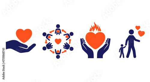 Illustrations Depicting Compassion Support Kindness Giving Love And Family Unity
