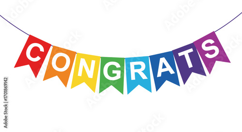 Colorful Rainbow Banner with the Word Congrats Displayed for a Celebration Event