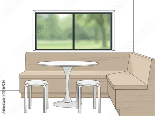 Corner Booth with Table and Stools