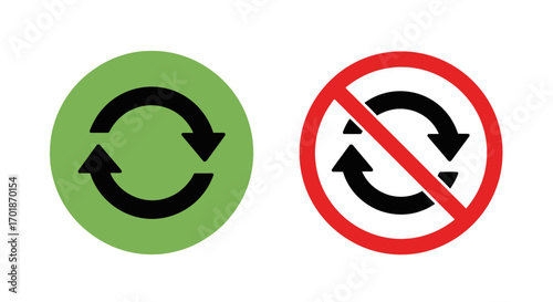 Recycle Symbol and No Recycling Symbol Indicating Approved and Prohibited Materials for Waste Management and Environmental Protection Initiatives