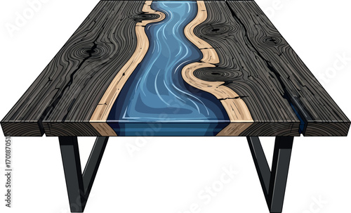 River Table: Wood & Resin Illustration