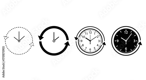 Visual Representation of Time Flow and Clock Mechanisms Throughout History and Digital Evolution